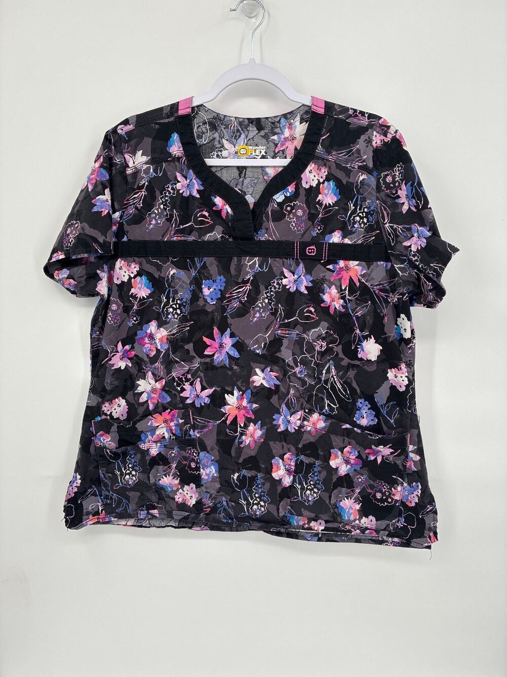 Wonder Wink Black PInk Floral Scrub Top WonderFlex 6278 Women's XL